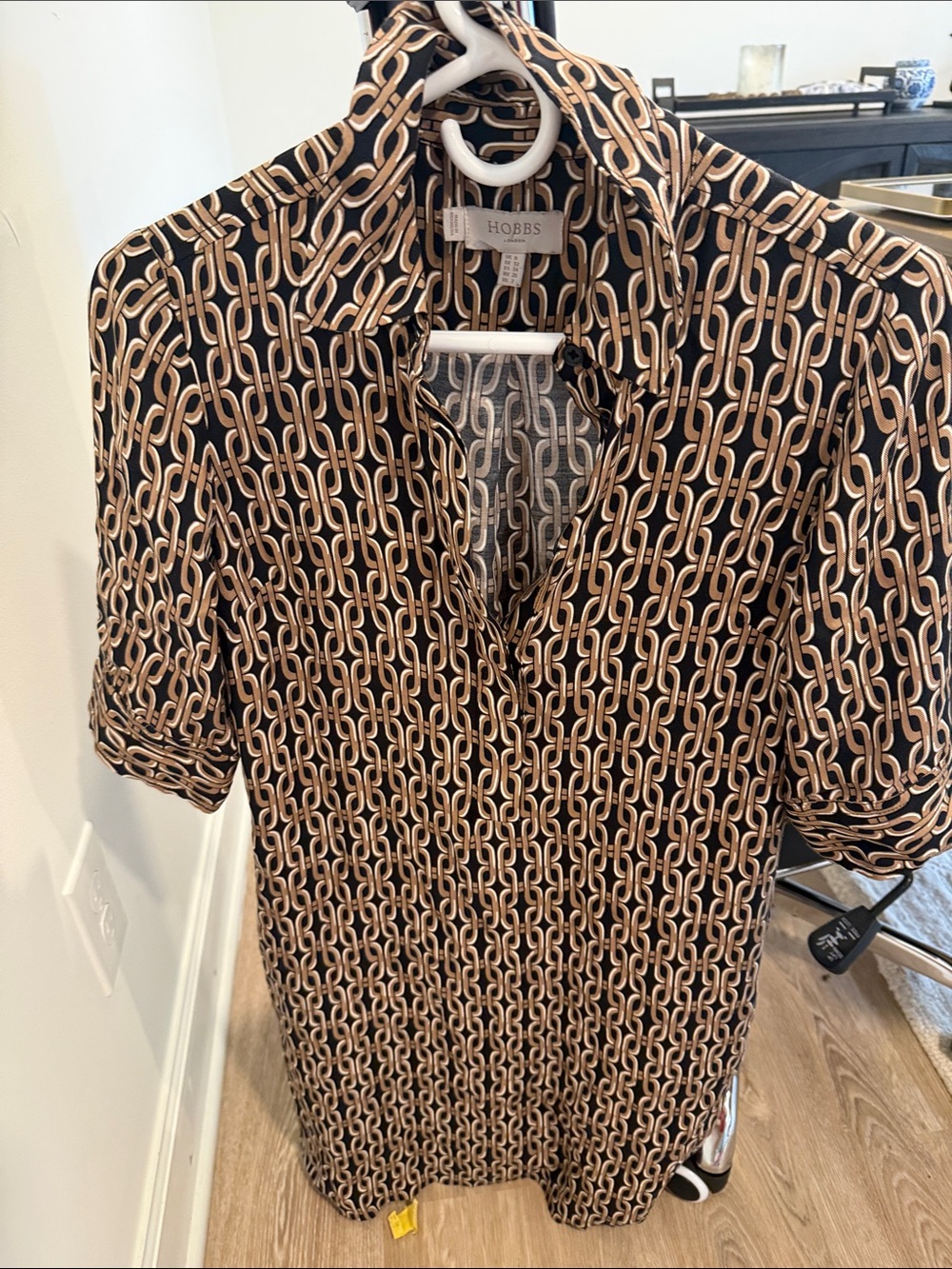 Hobbs Black & Tan Chain-Print Polo Dress